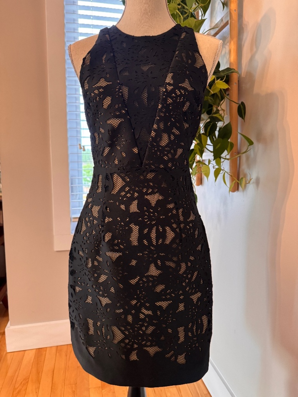 Badgley Mischka Belle Black Lace Overlay Cocktail Dress